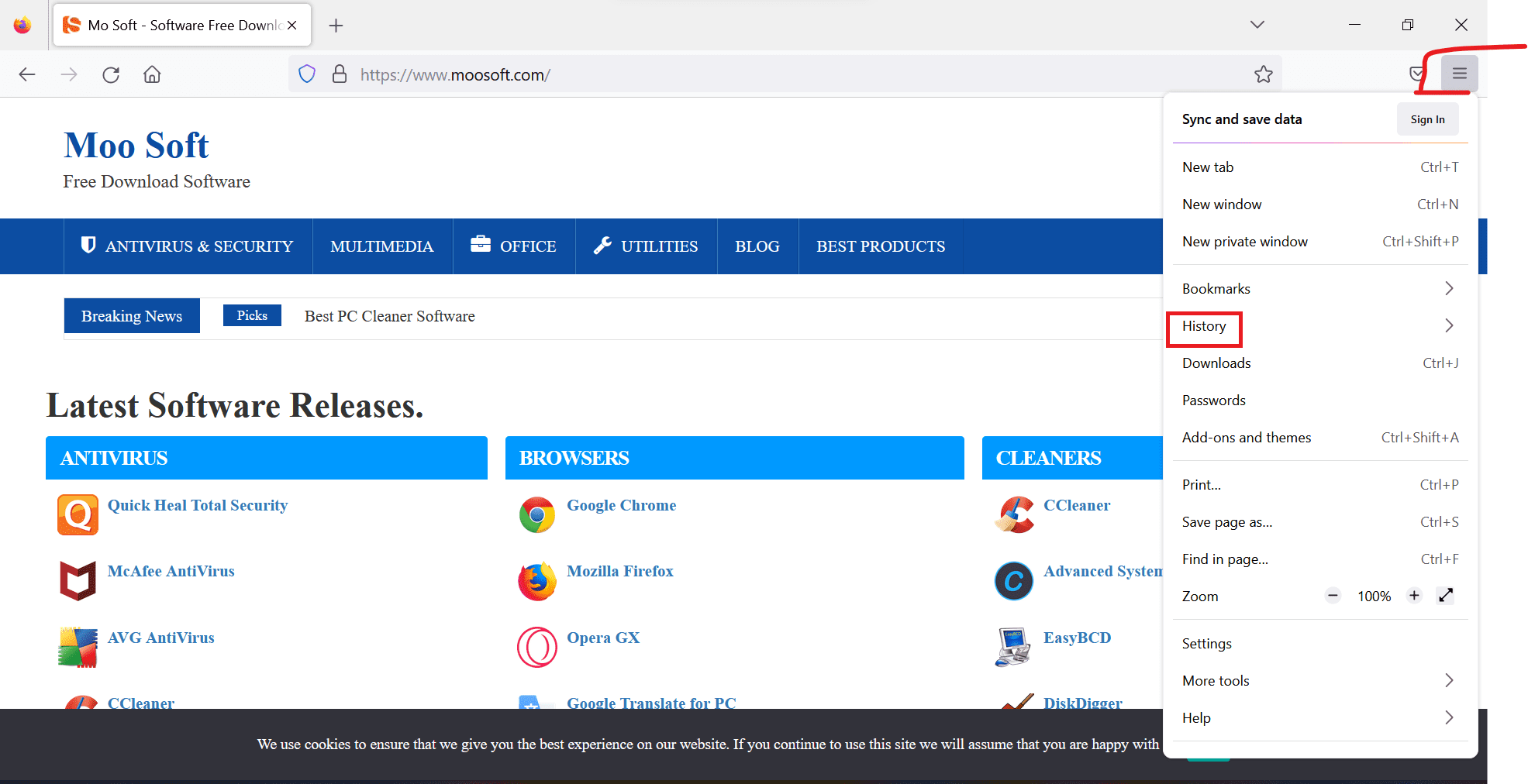 cache in Firefox