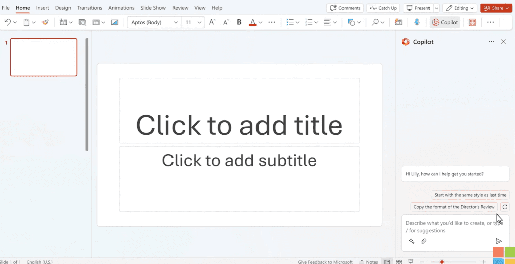 Microsoft Copilot in Microsoft PowerPoint