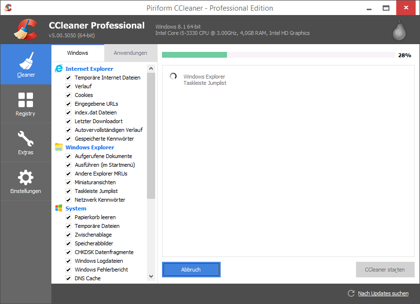 CCleaner interface screenshot 1